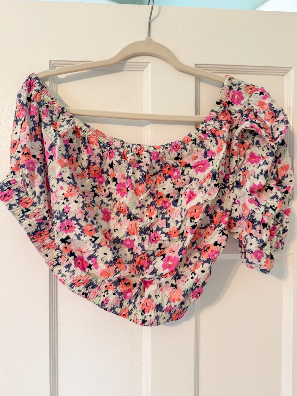 Universal Thread Floral One Shoulder Crop Top - Pink & Coral